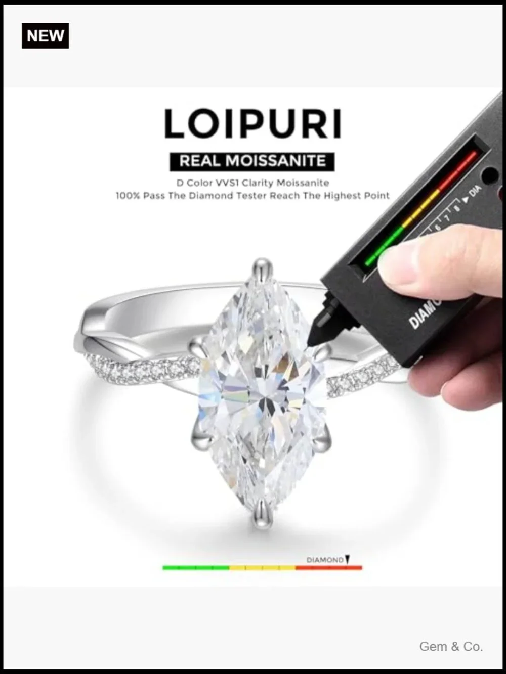 4CT Marquise Cut Moissanite Engagement Ring VVS1 Solitaire 14K Gold Plated Size